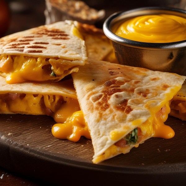 QUESADILHAS DE CARNE COM MOLHO SHOWY CHEDDAR